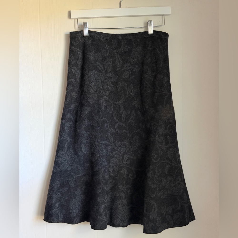Ann Taylor Dark Gray Floral Wool A-Line Skirt 4 Asymmetrical Peplum Cottage Goth